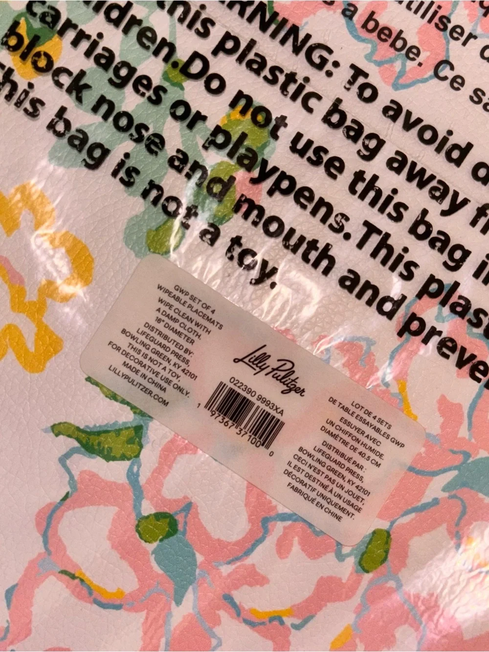 New set of 4 Lilly Pulitzer Placemats pastel floral sunshine wipeable